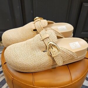 DV by Dolce Vita Tan Woven Mules with Gold Buckle